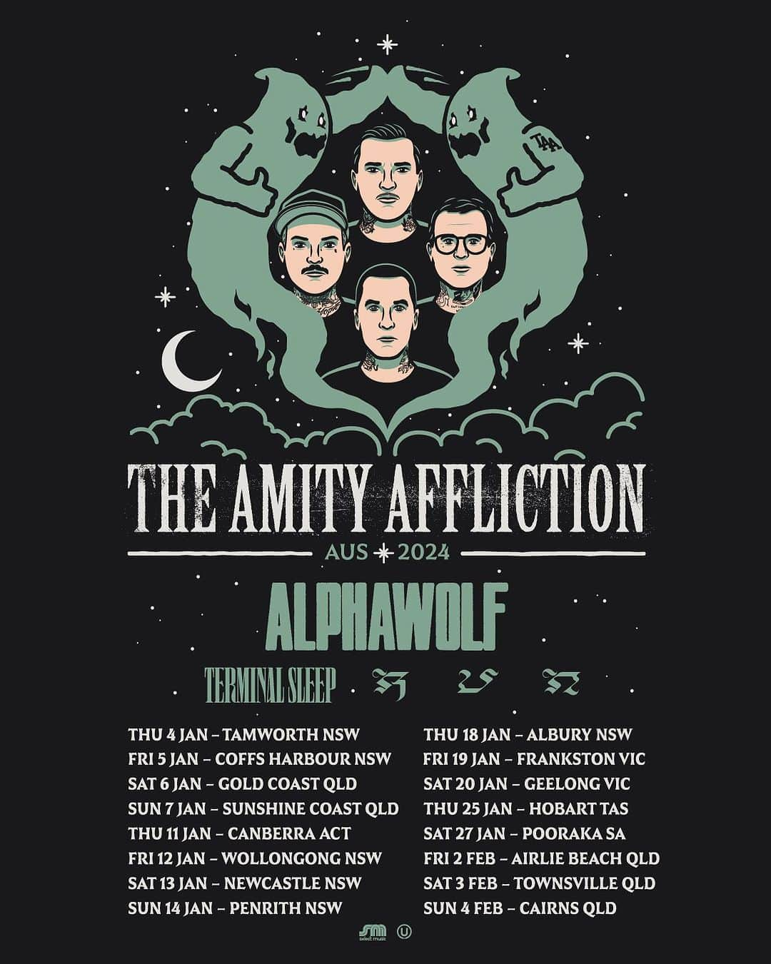 The Amity Afflictionのインスタグラム：「It’s been four years since we hit regional Australia and we can’t wait to do it all again next year with 3 of our favourite Australian bands @alphawolfcvlt @terminalsleep @run_metal  Tickets on sale Thursday from theamityaffliction.net」