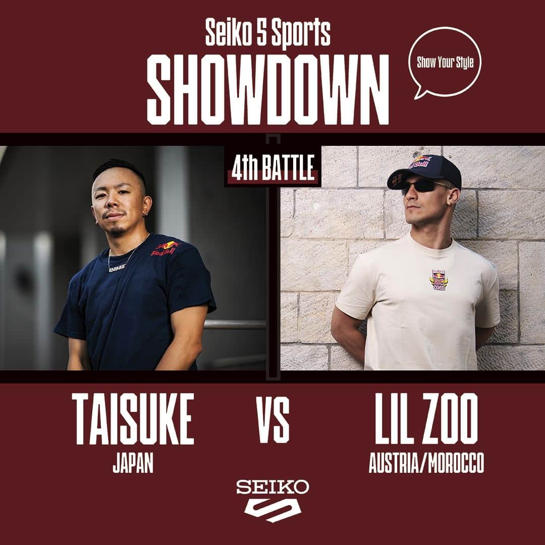 Seiko Watchesのインスタグラム：「【Seiko 5 Sports Showdown】  Battle # 4 of 5.   Gathering the best Bboys from around the world to compete in the ultimate Breakin' dance competition hosted in Osaka, Japan this December. Check out battle #4 and the Bboy messages as we get ready for the showdown.   TAISUKE (JAPAN) @bboy_taisuke vs LIL ZOO (AUSTRIA/MOROCCO) @lilzooisme  #bboy #bgirl #seiko5sportsshowdown」
