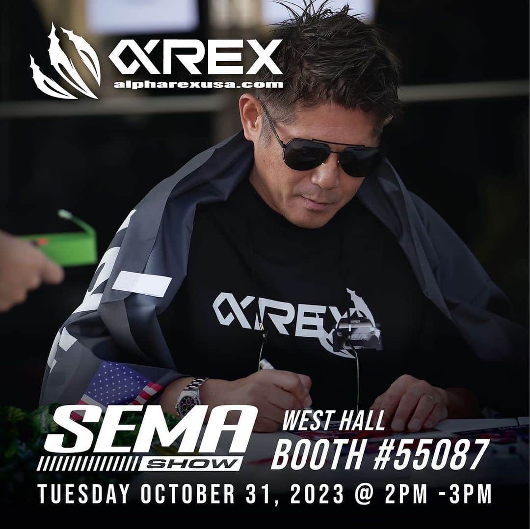 織戸学のインスタグラム：「Join me at the AlphaRex SEMA booth (West Hall 55087) this Tuesday, 10/31, from 2 pm to 3 pm. Get ready for poster giveaways and personal autograph signings. Can't wait to see all of you there! 🔥   #AlphaRexSEMA2023 #SEMA2023  @alpharexusa  @alpharexjdm  @maaya_orido_559   #maxorido #sema」