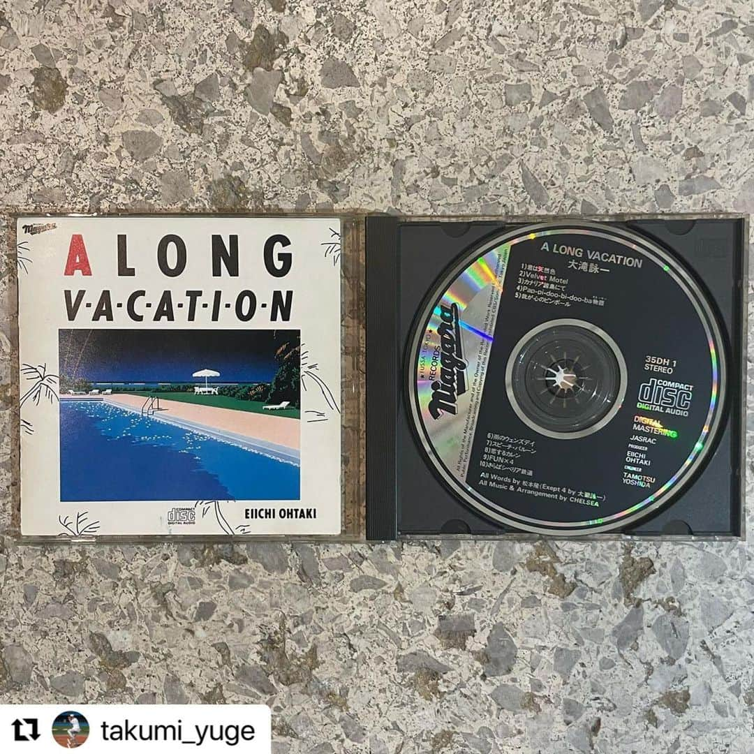 永井博のインスタグラム：「#Repost @takumi_yuge with @use.repost ・・・ 1982年10月1日に、日本で(世界でも)1番最初に出たCDのタイトル。 通称、35DH-1  October 1st 1982 The First CD in Japan  #大瀧詠一 #ALongVacation #永井博」