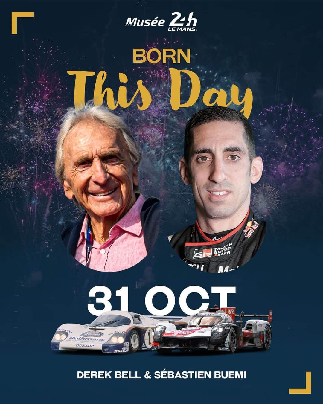 セバスチャン・ブエミさんのインスタグラム写真 - (セバスチャン・ブエミInstagram)「#BornThisDay 🥳  En ce mardi 31 octobre, nous souhaitons un joyeux anniversaire à 2️⃣ des pilotes du Hall Of Fame :  👉 @derekbellracing - 5 fois vainqueur des 24 Heures du Mans. 🔎 3 voitures* dont il a pris le volant sont présentes au Musée  👉 @sebastien_buemi - 4 fois vainqueur des 24 Heures du Mans. 🔎 La Toyota TS050 avec laquelle il a gagné en 2020 est exposée au Musée  *La Porsche 917 LH de 1971, la Porsche 956 de 1982 et la Porsche 962 GTI d’ADA engineering  ___________  Today, Tuesday 31 October, we wish a happy birthday to 2️⃣ drivers in our Hall of Fame:  👉 Derek Bell – 5-time winner of the 24 Hours of Le Mans. 🔎 3 cars* driven by Derek are displayed in the Museum.  👉 Sébastien Buemi – 4-time winner of the 24 Hours of Le Mans. 🔎 The Toyota TS050 with which Sébastien triumphed in 2020 is exhibited in the Museum.  *The 1971 Porsche 917 LH, the 1982 Porsche 956 and the ADA Engineering Porsche 962 GTI.」10月31日 19時44分 - sebastien_buemi