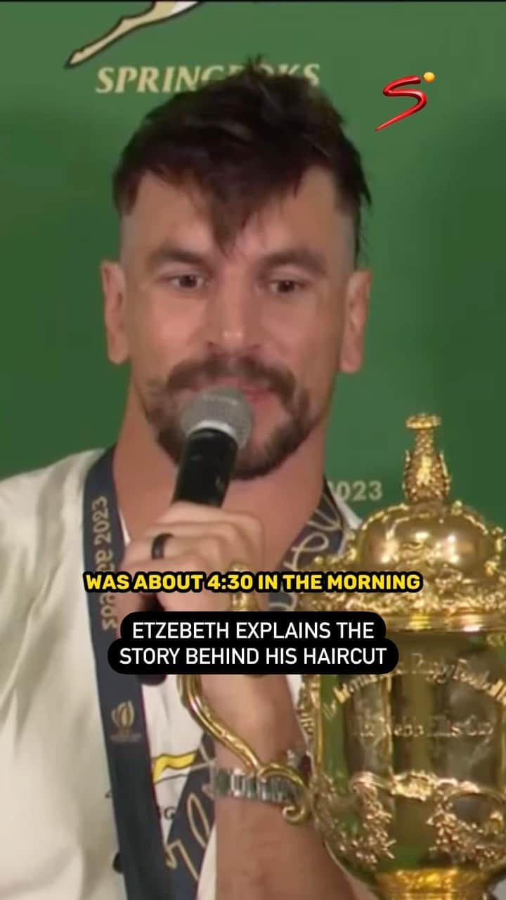 ラグビー南アフリカ代表のインスタグラム：「“We weren’t drinking water!” 😂 Elizabedi explains the story behind his new trim 💈」
