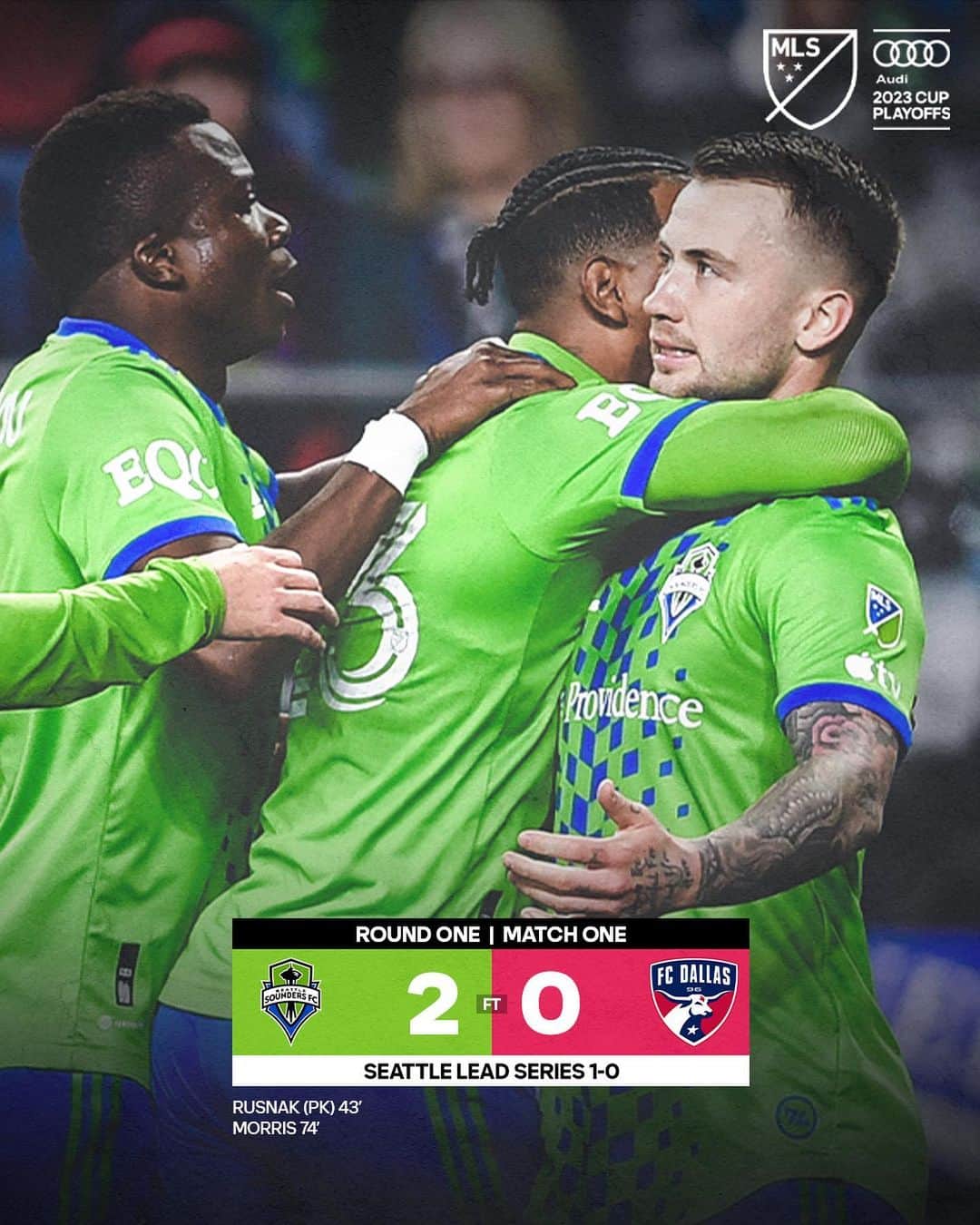 Major League Soccerのインスタグラム：「@albertrusnak11 & @j.morris13 power @soundersfc to a 1-0 series lead over Dallas. 💪  @audi MLS Cup Playoffs」