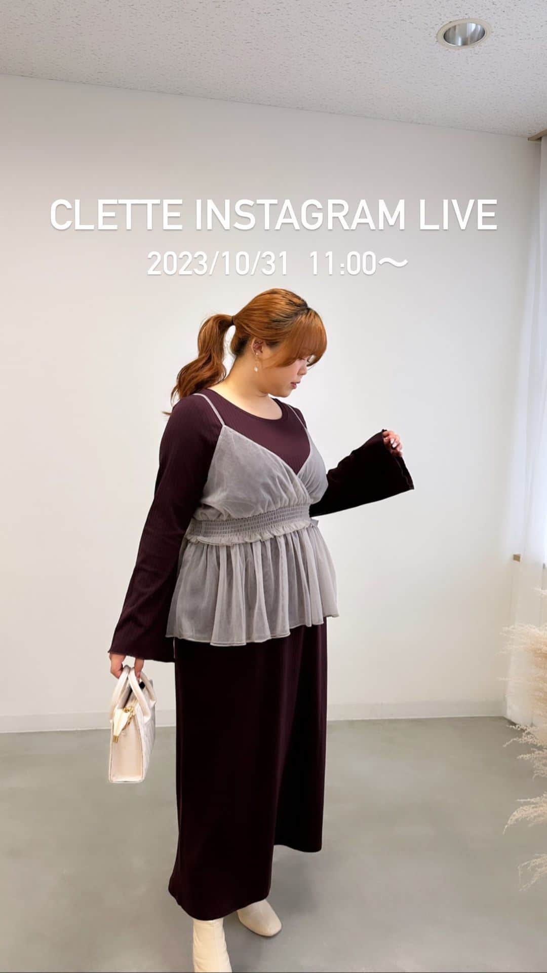 のインスタグラム：「10月31日  CLETTEInstagramLIVE  10月 30日 (月曜日) 【新商品】 b4a173103　CLETTEオリジナル★フラップポケット開襟ワンピース b8a191013　CLETTEオリジナル★配色襟ニットプルオーバー b4a173101　CLETTEオリジナル★ショートジャケットセットワンピース a4a146325　CLETTEオリジナル★パールボタン使い袖オーガンジートップス e1z192009　CLETTEオリジナル★サイドリボン切替ギャザースカート a4a146323　CLETTEオリジナル★ビジュー付きケープ風プルオーバー a4a146324　CLETTEオリジナル★チュールクロスデザインプルオーバー  11月 1日 (水曜日)  【新商品】 a8a173003　CLETTEオリジナル★ショート丈長袖シャツ b4a190066　CLETTEオリジナル★チュールキャミセットワンピース b4a190065　CLETTEオリジナル★ケープ付きトレンチ風ワンピース   【再入荷】 a4a192015　CLETTEオリジナル★プチハイネックフレアスリーブプルオーバー b4a190060　CLETTEオリジナル★マトラッセ花柄ドッキングワンピース e1z190020　CLETTEオリジナル★マトラッセ花柄スカート（※ブルーのみ） b4a192007　CLETTEオリジナル★花柄マトラッセキャミワンピース（※ブラックのみ）」