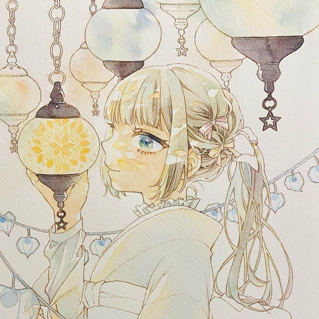 友風子/yufushiさんのインスタグラム写真 - (友風子/yufushiInstagram)「個展のメインビジュアルの途中経過🎨 仕事も立て込んでて本当に間に合うかギリギリだったけど、なんとかなりました。頑張った〜  #illustration #illust #イラスト #watercolor #水彩 #透明水彩 #水彩絵の具 #アナログ #アナログイラスト」10月31日 13時08分 - uko_yufushi