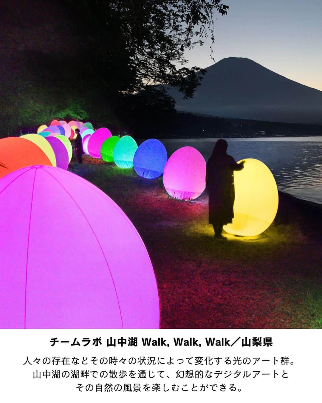 ELLE DECOR JAPANさんのインスタグラム写真 - (ELLE DECOR JAPANInstagram)「アーティストやプログラマー、数学者、建築家など、さまざまなスペシャリストからなる「チームラボ」。アートやテクノロジー、クリエイティビティの境界を超え、自然界との交差点を模索した没入型デジタルアート作品を作り出している。今回は、国内で体験できるチームラボの作品をご紹介！  ■チームラボ 廃墟と遺跡：淋汗茶の湯／佐賀県（常設） ■チームラボ ボタニカルガーデン 大阪／大阪府 （常設） ■MoonFlower Sagaya Ginza, Art by teamLab／東京都（常設） ■チームラボ 山中湖 Walk, Walk, Walk／山梨県  #チームラボ #teamlab #installation #アート #デジタルアート #没入型 #digitalart #山中湖WalkWalkWalk #MoonFlowerSagayaGinza #チームラボ廃墟と遺跡 #チームラボボタニカルガーデン大阪」11月7日 19時05分 - elledecorjapan