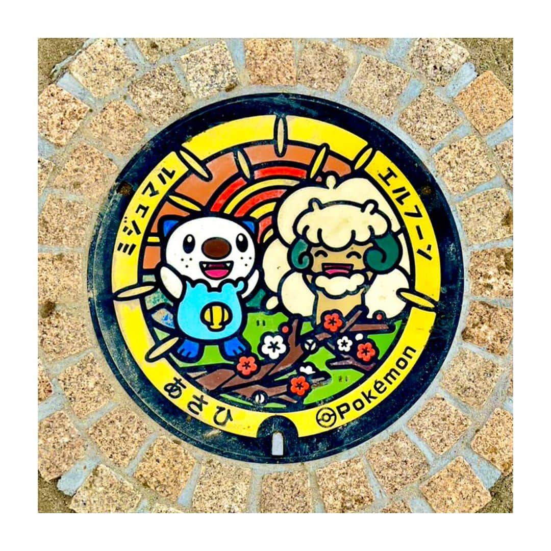 樋口楓のインスタグラム：「お前もかわいくて使いやすいポケモンになるんやぞ😅😅  #Mijumaru #Oshawott #ミジュマル  #Elfuun #Whimsicott #エルフーン  #ポケモンマンホール #ポケふた #ポケふた巡り #ポケふた三重　#みえ応援ポケモン  #pokemon #ポケモンローカルacts」