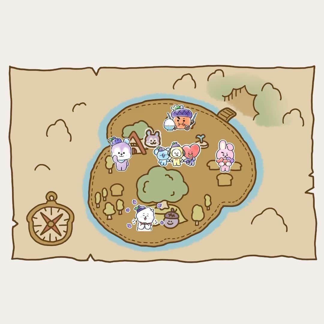 BT21 Stars of tomorrow, UNIVERSTAR!のインスタグラム：「🎁Souvenirs from Dotohee🎁 Check out Dotohee Village map by MANG!  You can also meet BT21 Hope in Love in LINE stickers: [Download link in Bio!]  #BT21 #dream #hope #acorns #HopeInLove #DotoheeVillage」