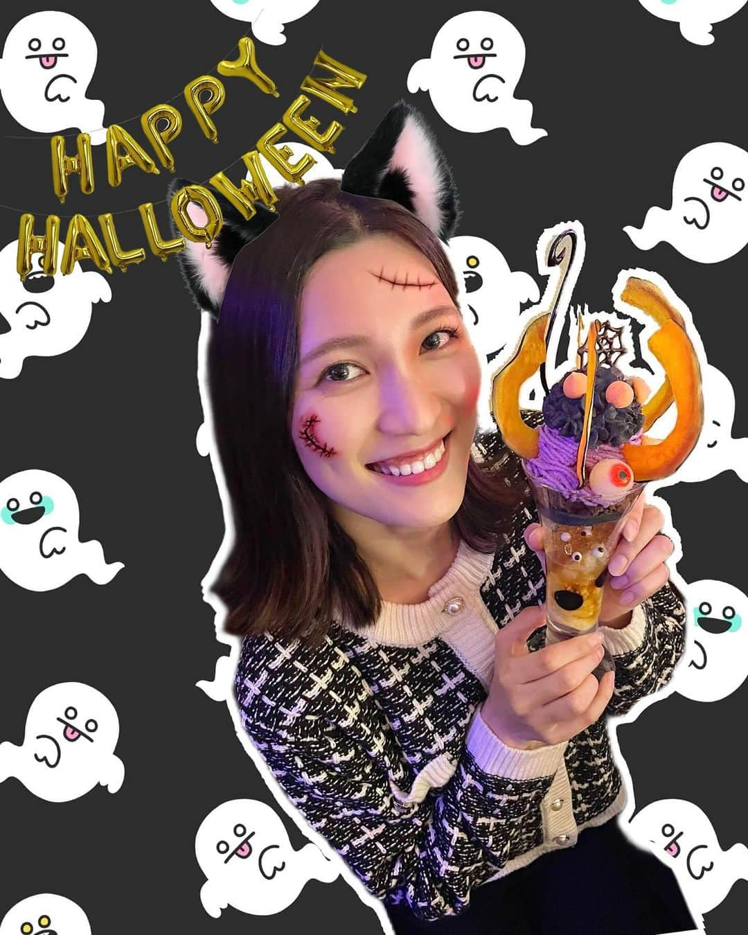 大竹彩加さんのインスタグラム写真 - (大竹彩加Instagram)「.  HappyHalloween🐈‍⬛🎃     なんとも可愛い🥹🥹‎🤍 ハロウィーン仕様のパフェを食べました🎃‎ 目玉がたくさん‼️凄い‼️かぼちゃ美味しい🤤     素敵な夜をお過ごしください🌙                #hbc #北海道放送 #hbcテレビ #札幌 #アナウンサー #大竹彩加 #ミディアム #セミロング #かきあげ前髪 #長め前髪 #外ハネ #ヘアアレンジ #骨格ウェーブ #ブルベ夏 #ブライトサマー #イエベ春 #ブライトスプリング #顔タイプフレッシュ #halloween #ハロウィン #ハロウィンスイーツ #パフェ #夜パフェ #シメパフェ #札幌スイーツ #ななかま堂 #コスプレ #仮装 #ネコ耳 #日常に彩りを加える日記」10月31日 18時28分 - hbc_ayakaotake