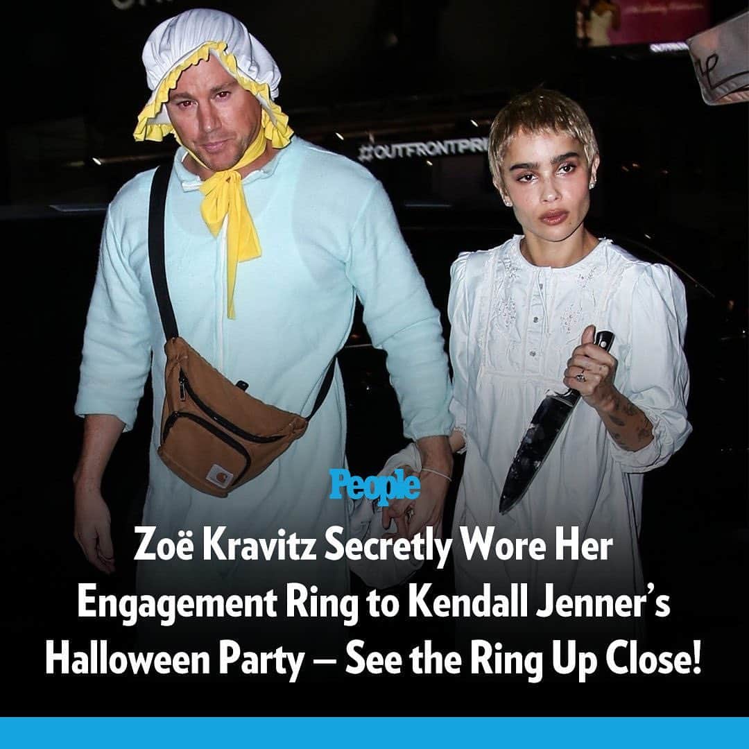 People Magazineさんのインスタグラム写真 - (People MagazineInstagram)「Zoë Kravitz and Channing Tatum's "Rosemary's Baby" costume included a special accessory: her engagement ring! 💍 For more details on their relationship, tap the link in bio. | 📷: ALEXJR / BACKGRID」11月1日 5時10分 - people