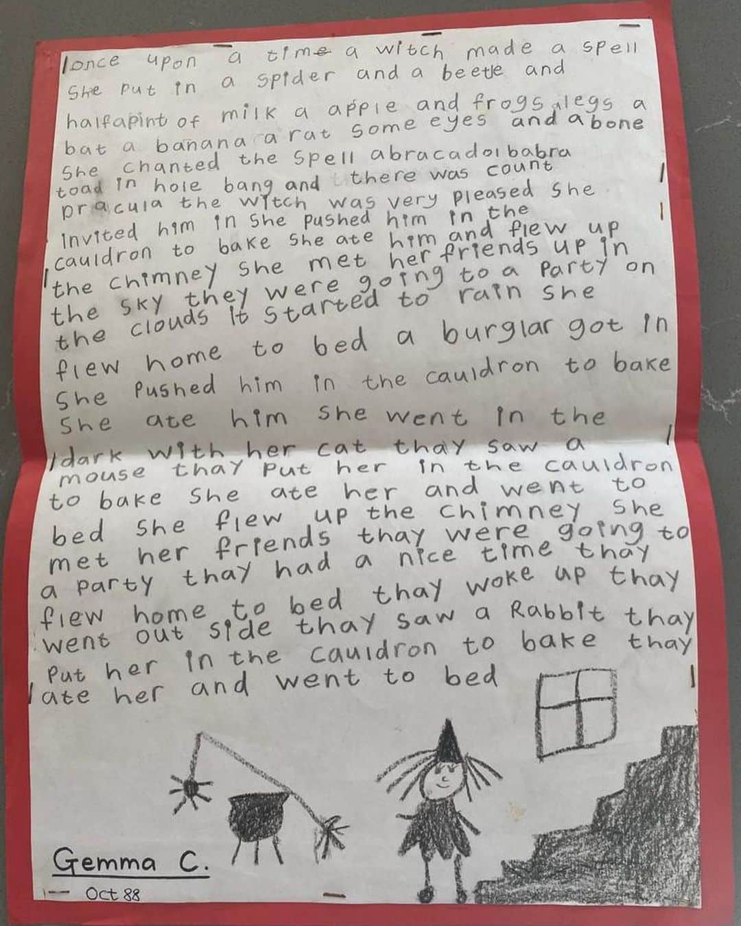 ジェンマ・チャンさんのインスタグラム写真 - (ジェンマ・チャンInstagram)「My Halloween story I wrote aged 5. This witch liked going to parties, walking her cat and eating men, apparently. Punctuation not so much. Happy Halloween 🐈‍⬛🎃」11月1日 5時36分 - gemmachan