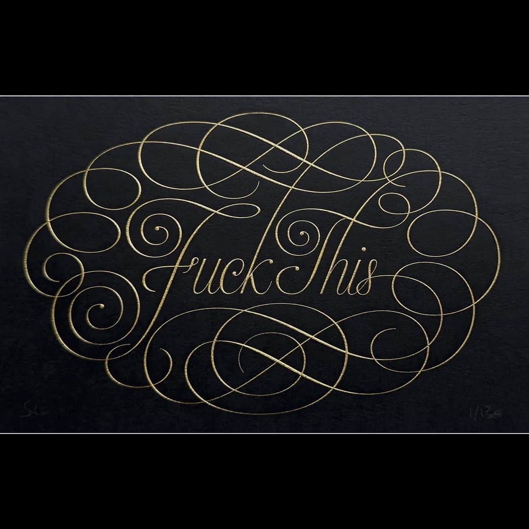 Seb Lesterのインスタグラム：「‘Pretty Rude’ — which colour of this mini-print do you prefer? 🤔 Available now at seblester.com/shop - link in profile. UPDATE: 7 of the gold & black edition and about half of the gold & white left at 8 pm GMT. #calligraphy #lettering #seblester #art #profanity #fun #flourishing」