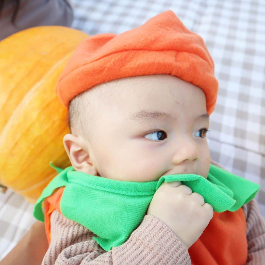 minsayuさんのインスタグラム写真 - (minsayuInstagram)「* ハッピーハロウィン🎃🧡👻🍭💗 無抵抗で一日中かぼちゃで微笑んでくれた君に乾杯…w🥹🙏👶❤️🎃 さあ、幼稚園を決める、決めるぞーーーー（まだやっとるwww） #願書 #写真いるんや #今パパに印刷してきてもらた笑」10月31日 22時10分 - minsayu