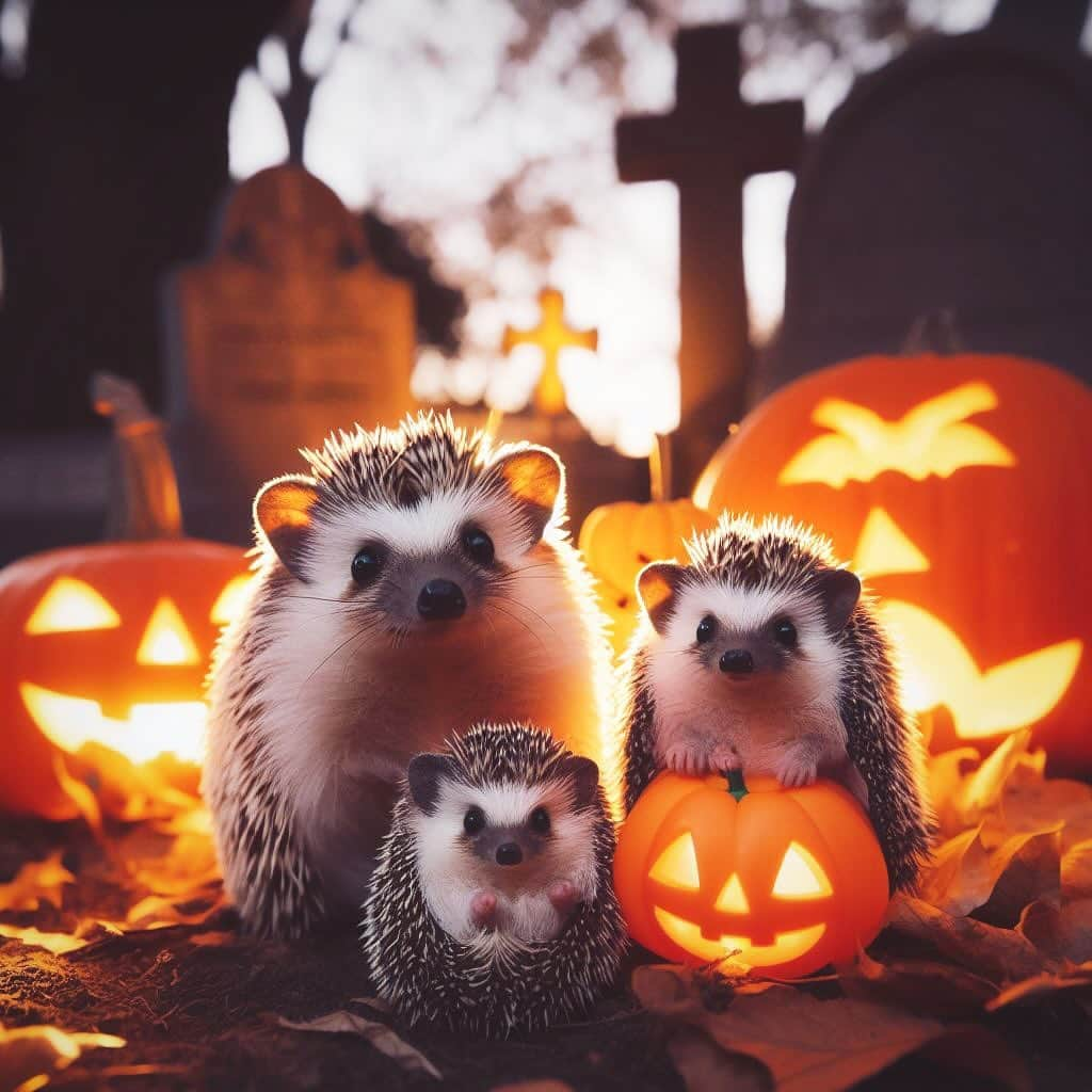 ダーシーさんのインスタグラム写真 - (ダーシーInstagram)「Happy Halloween!! Enjoy a prickly night🦔🎃👻  #aiart#hedgehog#hedgie#cuteanimals#flyinghedgehogs#ハリネズミ#はりねずみ#igel#hérisson#riccio#erizo#고슴도치#刺猬#halloween#ハロウィン」10月31日 22時43分 - darcytheflyinghedgehog