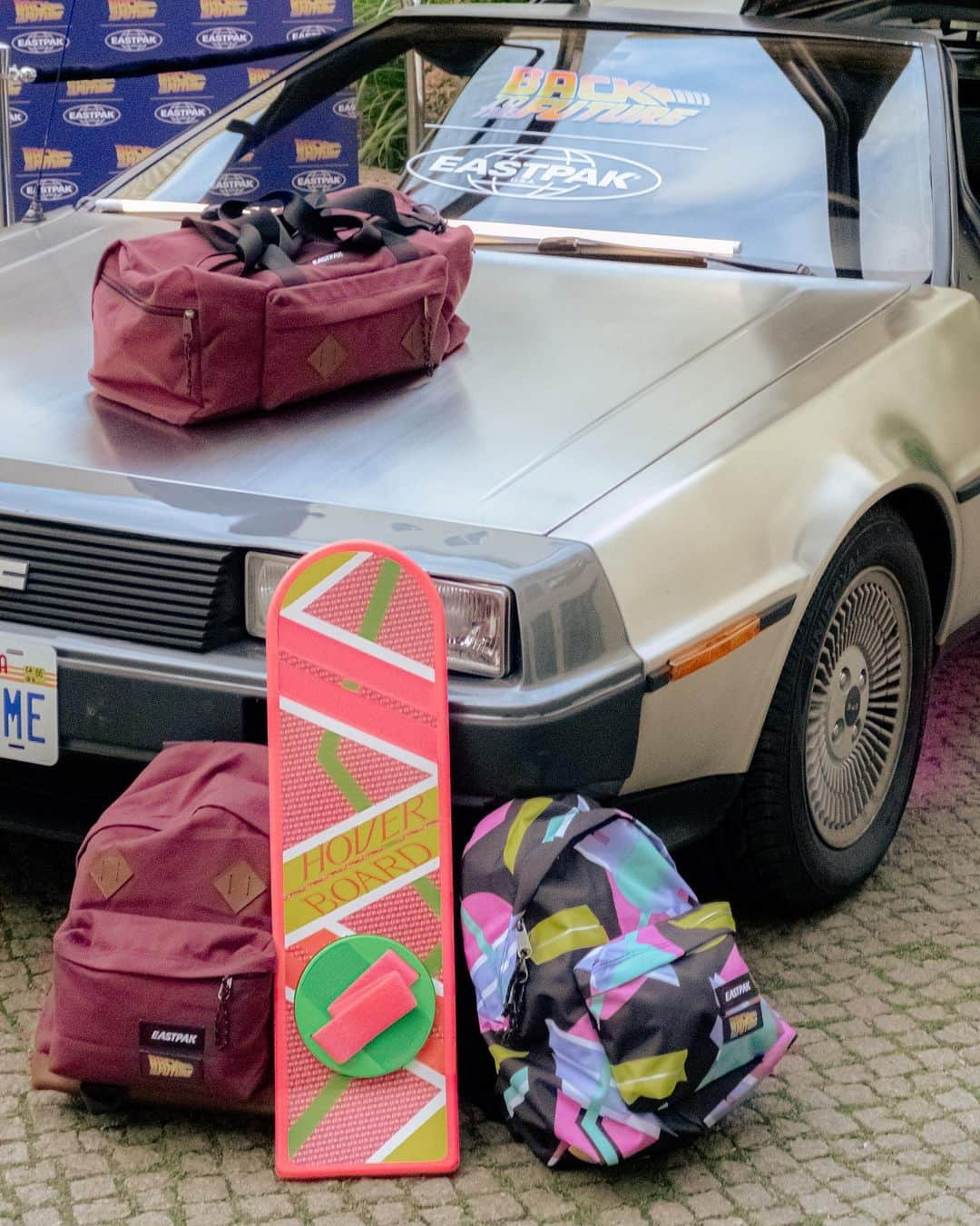 イーストパックさんのインスタグラム写真 - (イーストパックInstagram)「The iconic DeLorean, the 80s-style printed hoverboard and the Back to the Future x Eastpak collection were spotted in Berlin.  #builttoresist #backtothefuturexeastpak」10月31日 23時38分 - eastpak