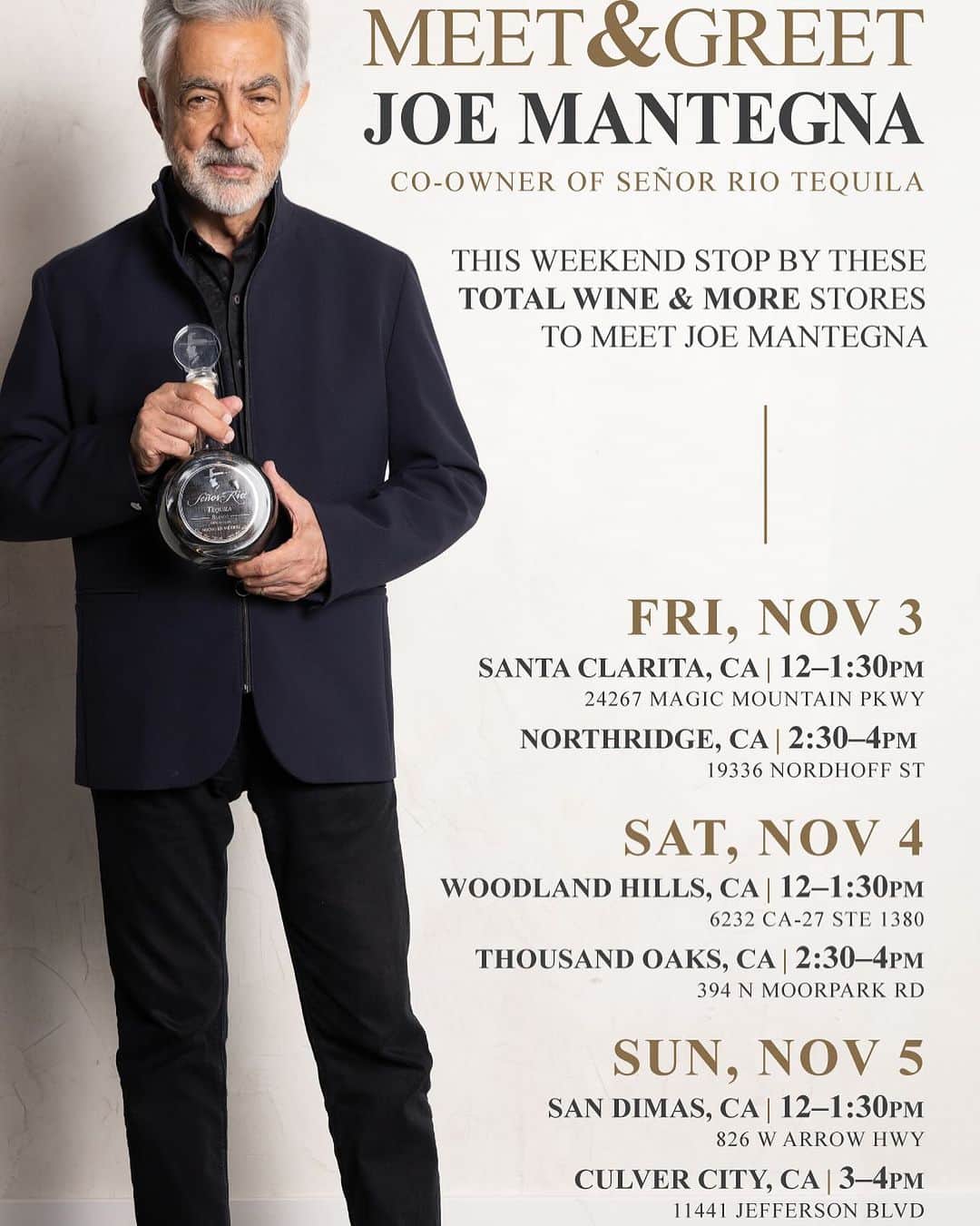 ジョー・マンテーニャさんのインスタグラム写真 - (ジョー・マンテーニャInstagram)「Come out to @totalwine stores in the Los Angeles area this weekend and say hi! @senorriotequila」10月31日 23時42分 - joemantegna