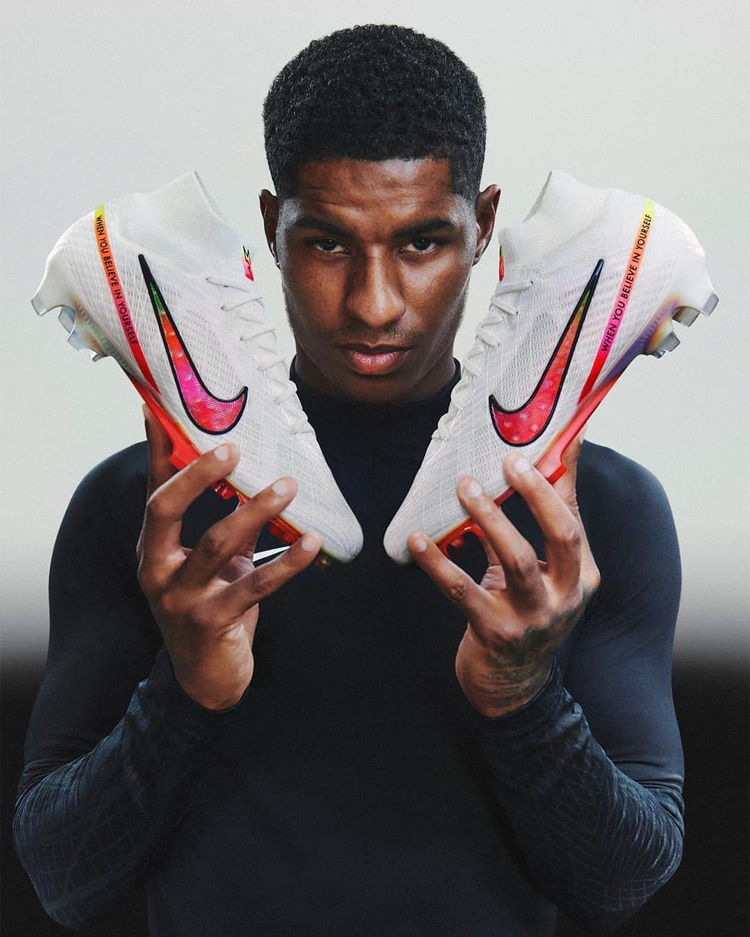 NIKEのインスタグラム：「Inspired by a journey filled with incredible debuts and unforgettable moments, each colour woven into the @MarcusRashford Mercurial symbolizes a game-defining goal scored on the way.   When you believe in yourself, incredible things can happen.」
