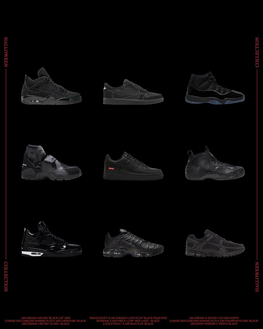 Flight Clubのインスタグラム：「Step through shadows. Keep a low profile with stealthy, blacked-out colorways from Corteiz, Travis Scott, Air Jordan and more. Explore the full collection now at Flight Club.」