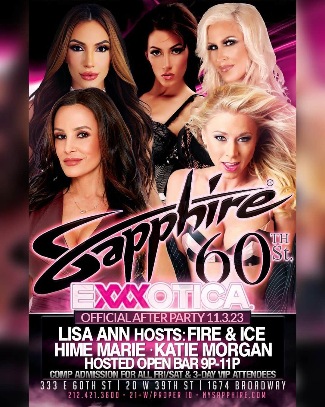 リサ・アンさんのインスタグラム写真 - (リサ・アンInstagram)「Huge Friday Night lineup for our @exxxotica after party! @thereallisaann, @katiemorganxoxox, @corndog_princess @justice_jardin, and @janinejericho! Link in bio for tickets!   #exxxotica #exxxoticanj #nyc #sapphire60 #fridaynight #bachelorparty #bacheloretteparty #poledance #poledancing #bottleservice #nycnightlife #nightclub #friday」11月1日 0時44分 - thereallisaann