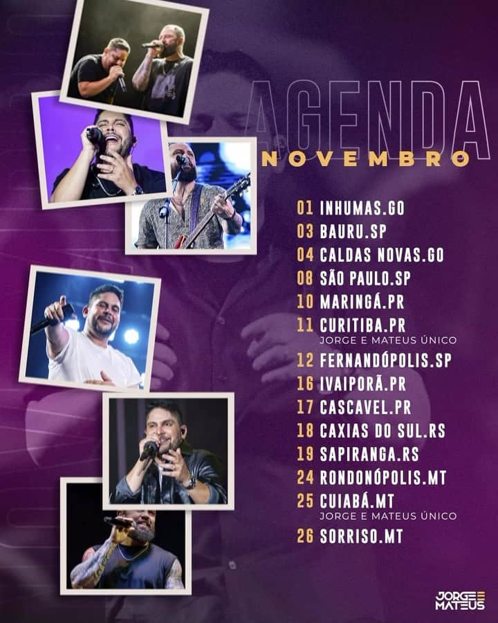 Jorge & Mateusのインスタグラム：「Confere nossos shows de novembro e bora curtir com a gente!! #jorgeemateus」