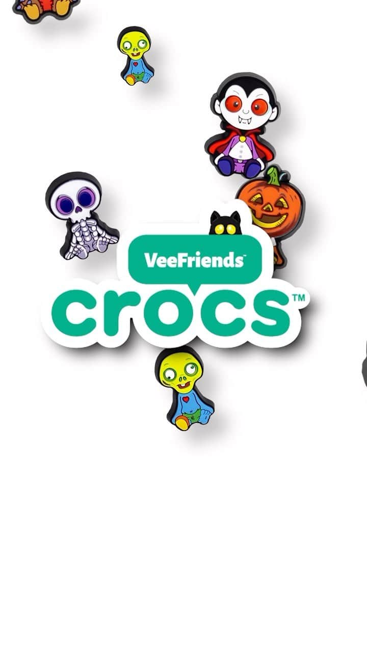 クロックスのインスタグラム：「*dropping* this week, friends! 🎃🐺🧛‍♂️🧟‍♂️💀  @veefriends x @crocs 5 Pack Jibbitz™ Charms VeeFriends Holder Presale Thursday 11/2 12PM ET Available publicly Friday 11/3 12PM ET Exclusively on shop.veefriends.com  Featured #VeeFriends Characters: Jolly Jack-O, Skilled Skeleton, Zealous Zombie, Well-Connected Werewolf, Vibe’n Vampire  #crocs #crocscharms #jibbitz」