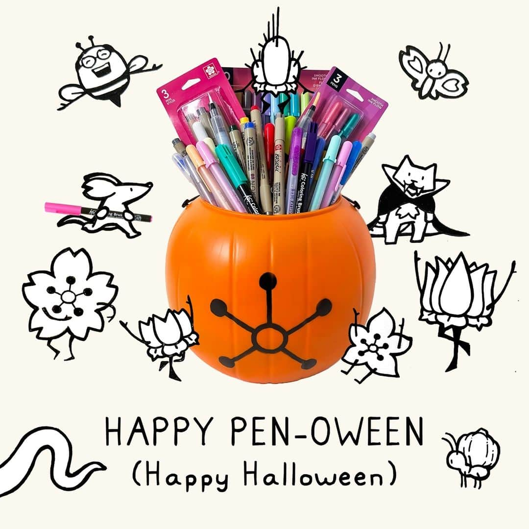 Sakura of America（サクラクレパス）のインスタグラム：「#cboctober23 Day 31: Happy Pen-oween!  We did it, Sakura Friends! We made it through 31 pun-tactular days of Pen-oween, and we could not have done it without you. Thank you for another great year of our Pen & Ink Challenge!   - CB (Cherry Blossom)」