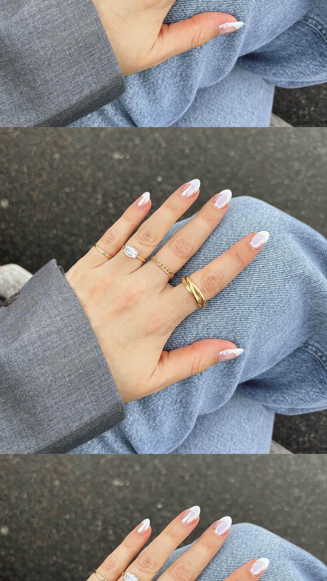 Estée Lalondeのインスタグラム：「What’s shinier… the skin, the nails or the ring?? Iykyk!!  MIRROR WATER manicure done by the one and only @madebyasami @etotetote   #MIRRORWATER」