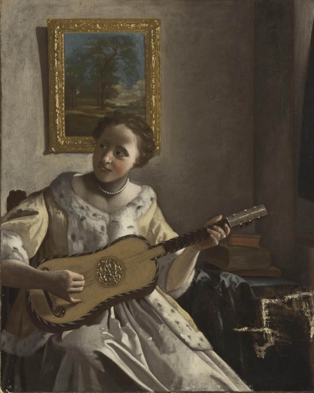 のインスタグラム：「Today in 1632 Johannes Vermeer came into the world, so without a doubt, a birthday shout-out is due! But when it comes to Vermeer’s legacy, things get more complicated…  On view now at the PMA is the painting “Lady with a Guitar.” Catalogued for almost a century as a replica or close duplicate of a confirmed Vermeer painting, new research is suggesting that the artist may have had a hand in the painting, after all. PMA curators, conservators, and Vermeer experts are on the case to determine the truth behind the mystery.  To be a part of the conversation, come inspect “Lady with a Guitar” in gallery 364 through January 1, 2024.   "The Guitar Player (Lady with a Guitar)," c.1670-1720, Possibly by Johannes Vermeer (Dutch (active Delft), 1632–1675)」