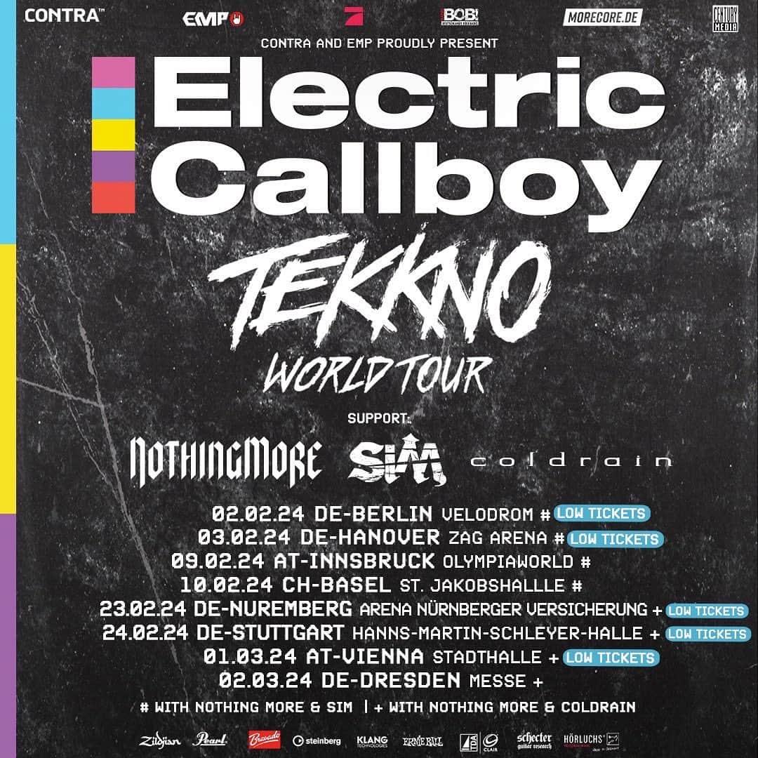 coldrainのインスタグラム：「【International News】 Hyper stoked to be supporting @electriccallboy with @nothingmoremusic next year!! more news to come!!」