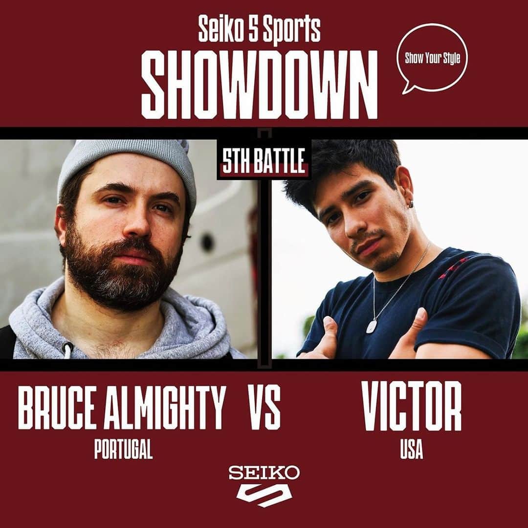 Seiko Watchesのインスタグラム：「【Seiko 5 Sports Showdown】 The 5th battle for the Dec 3rd competition has been decided! And it's been chosen by you!  Introducing Battle #5 Bboys:  BRUCE ALMIGHTY (PORTUGAL) @brucemomentum vs VICTOR (USA)  @supamontalvo  #bboy #bgirl #seiko5sportsshowdown」