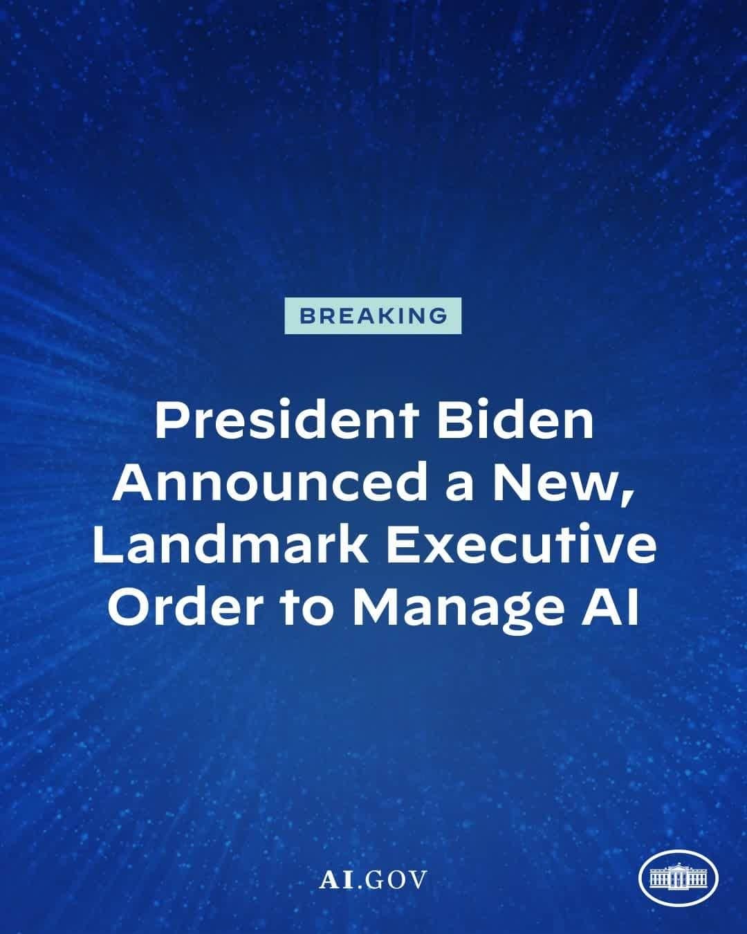 ジョー・バイデンのインスタグラム：「Here's how our landmark Executive Order on Artificial Intelligence ensures that everyone can safely benefit from AI.」