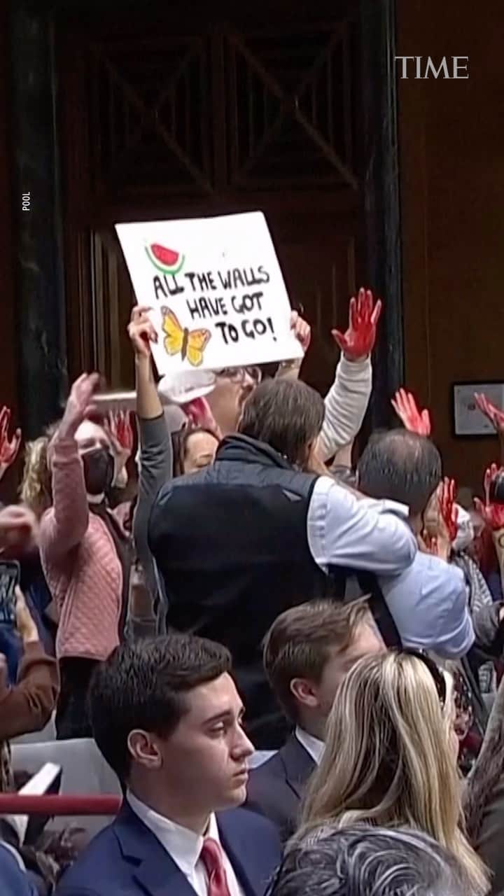 TIME Magazineのインスタグラム：「Protesters calling for a cease-fire in Gaza repeatedly interrupt Sec. of State Antony Blinken’s testimony before the U.S. Senate」