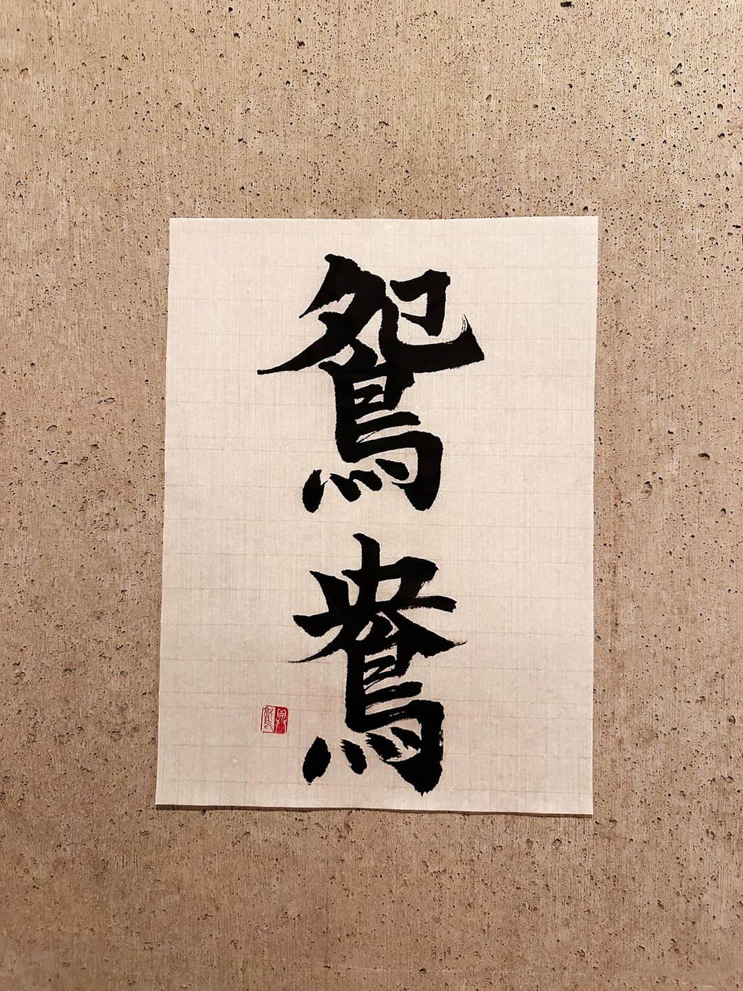 のインスタグラム：「345 難しい字に挑戦したくなってチョイス。 オシドリです。  ＊  鴛鴦 えんおう  意味 オシドリ。  補説 「鴛」は雄、｢鴦」は雌。オシドリの雌雄が常に一緒にいるとして、夫婦仲の良いことのたとえとする。  #辞書の旅 #鴛鴦 #広辞苑 #書道 #calligraphy」