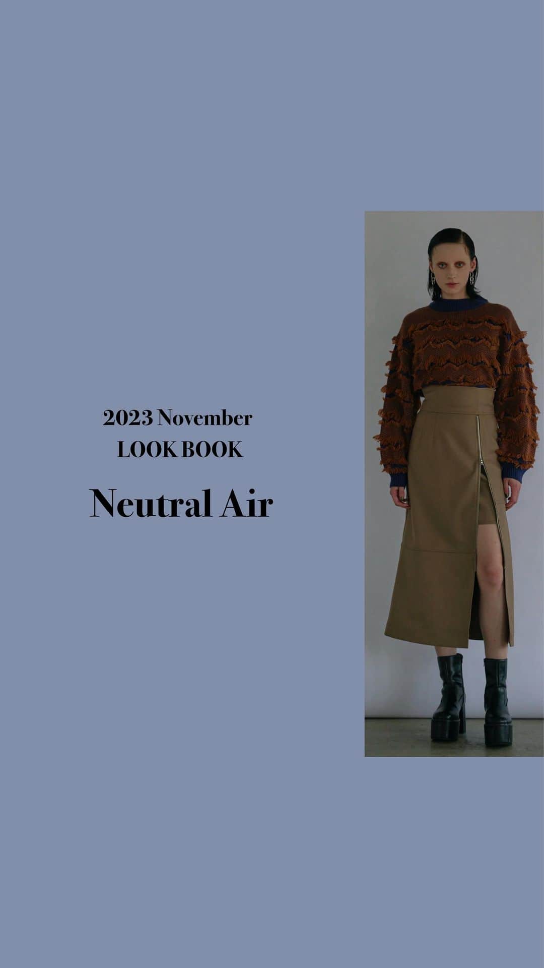 MURUAのインスタグラム：「✔︎ 2023 November LOOK BOOK  RUNWAY channelにて WINTER LOOK BOOKを公開中！  『 Neutral Air 』  #ジャガードフリンジニット ORG.NVY.BEG #ジップスリットAラインスカート BLK.GRN.BEG #デザインステッチスクエアブーツ BLK  詳しくは @murua_official のTOPのURLからCHECK♡  #murua #murua_snap #fashion #fashionista #coordinate #ootd #ootdfashion #ファッション#ムルーア #モード #モード系 #モード系女子 #モード系ファッション #カジュアルコーデ #大人カジュアル #カラーコーデ #ブラックコーデ #autumn #冬コーデ」