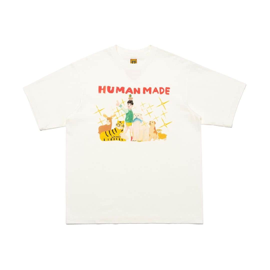 HUMAN MADEさんのインスタグラム写真 - (HUMAN MADEInstagram)「HUMAN MADE x KEIKO SOOTOME Collaboration Item #14  *English follows Japanese.  11月1日（水）、HUMAN MADEとイラストレーター・五月女ケイ子（ @keikosootome ）さんとのコラボレーションシリーズより、第14弾となる半袖グラフィックTシャツを発売いたします。    「KEIKO SOOTOME T-SHIRT #14」のタイトルは、“we always love creature”。そのテーマは「人間はいつも動物を愛しています。地球上のすべての生き物が手を取り合おう。we love the earth」   「“HUMAN MADE”とは”人造”という意味ですが、そこには、人造の魅力と、人造ではないものへの敬意が同時に込められている気がしました。Tシャツに描かれているのは、未来のようでいて過去のようでもあります。その行く末をどこか遠くから見ている宇宙生命体がいるような気がします。人造と人造ではないものが共存するこの地球が、いつまでも美しく続くように、そんな願いを込めました」と語る、五月女さんらしいシュールさとレトロなタッチが特徴的なデザインとなっています。   HUMAN MADE からのラブコールにより実現した本コラボレーションシリーズは、今後も毎月1日に五月女ケイ子さんによるオリジナルグラフィックを落とし込んだ新作アイテムがリリース予定なのでぜひお楽しみに。  詳細はHUMAN MADE公式Webサイトよりご確認ください。 https://humanmade.jp/products/XX26TE004  Human Made will release the 14th item from its collaboration with illustrator Keiko Sootome(@keikosootome ) on Wednesday, November 1.   The fourteenth item from the series produced in collaboration with illustrator Keiko Sootome. The title of the image is “We always love creature” and is based on the theme of “Humans always love animals. Let’s join hands with all living things. We love the Earth.”   "Humanmade carries the meaning of something artificial, and I feel that it simultaneously shows the appeal of artificial things and a respect for non-artificial things. For this T-shirt I drew something that seems to be both from the future and the past. I feel as though somewhere, there are other life forms watching us from afar. It contains my hope that our world, where artificial and non-artificial things coexist, can continue its beautiful existence,” explains Sootome, who brings the design to life with her signature retro touch and surrealism.    The series, which began with an approach from Human Made, will see new items featuring Keiko Sootome's original graphics released on the first day of each month.  More information, please go to https://humanmade.jp/products/XX26TE004」11月1日 10時00分 - humanmade