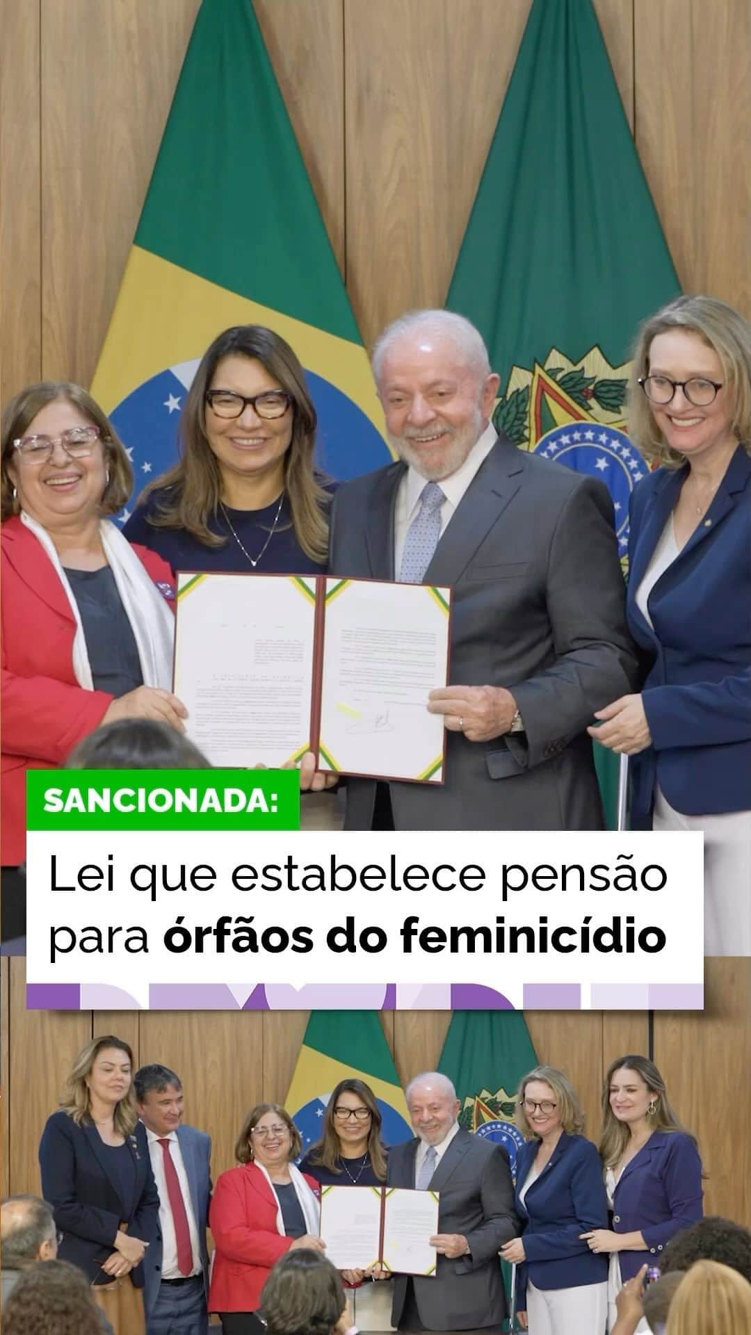 ジルマ・ルセフのインスタグラム：「O presidente Lula sancionou um projeto de lei que garante auxílio aos órfãos de feminicídio. Protegendo o futuro para que nenhuma criança, além de perder a mãe, fique sem assistência por parte do Estado.   🎥 Audiovisual/PR」