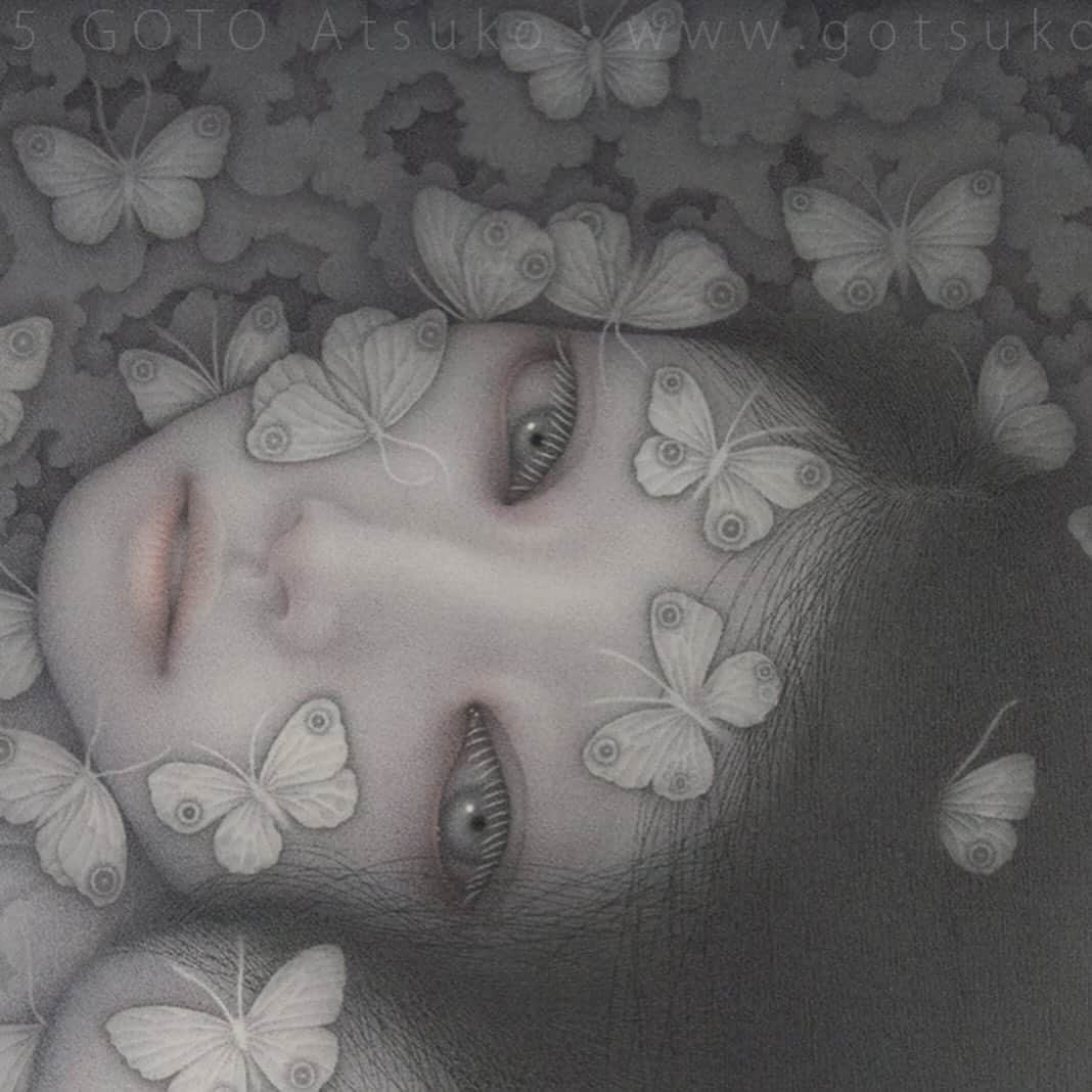 後藤温子のインスタグラム：「「雲はちぎれて、そらをとぶ」 Watercolor on cotton cloth / 2015」