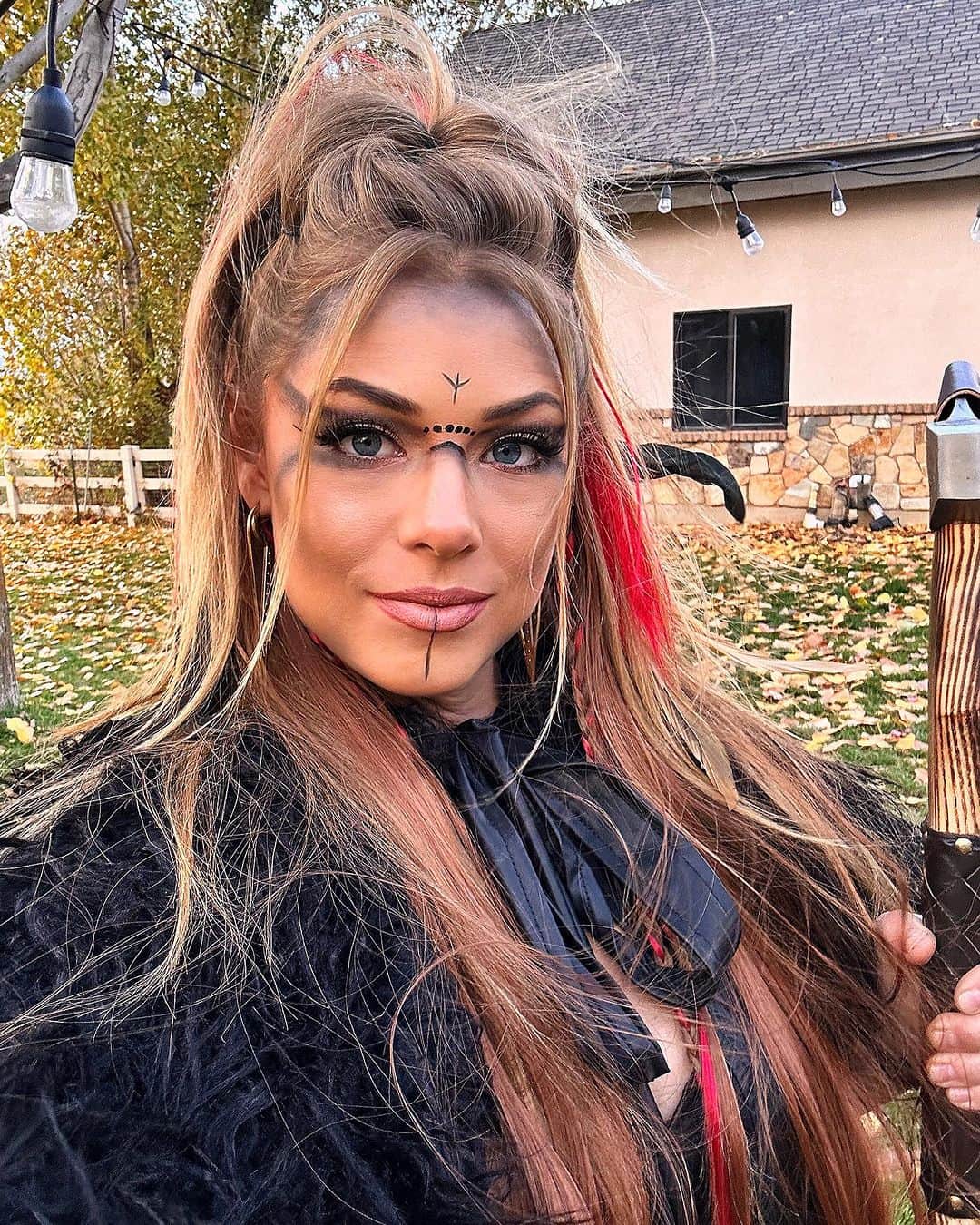 Nikki Leighのインスタグラム：「Happy Halloween 🎃 👻  Which photo 1-8 do you like best?!  *fun fact- I did my own hair and makeup! 💄 How did I do?!  #halloween2023 #halloweencostume #trickortreat #trick #viking #heidihalloween2023 has nothing on me 🥸🤭」