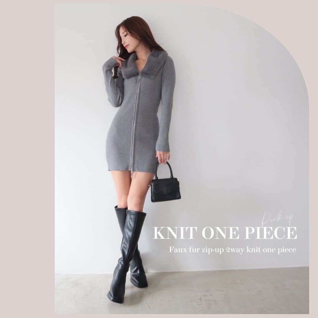デュラスアンビエントのインスタグラム：「#フェイクファージップアップ2ウェイニットワンピース <Off white, Gray, Black> 【11/1(WED)20:00-】  冬の着こなしがグッと盛り上がる、ファー付きニットワンピース。  身体にフィットするリブニットに、フェイクファーで顔まわりにボリュームを出すことで、メリハリのあるシルエットに。  ファーを取り外して、シンプルなVネックとしてもご着用いただけます。  またダブルジップ仕様でシルエットを変えられ、羽織としても使える2WAY仕様なのも嬉しいポイント。  ＿＿＿＿＿＿＿＿＿＿＿ ✔︎ @ambient_styling #AMBIENT #ambient_official #ambientstyle #アンビエント #ワンピース #ニットワンピース #ファー #秋ワンピース」