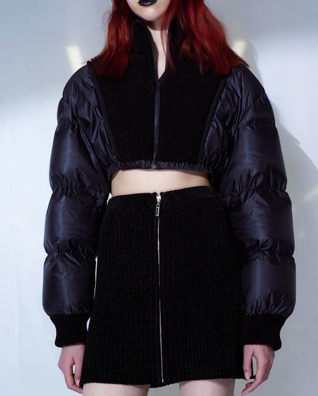 マークファストのインスタグラム：「Black puffer jacket with rib panels  Www.markfast.com #markfast #aw23」