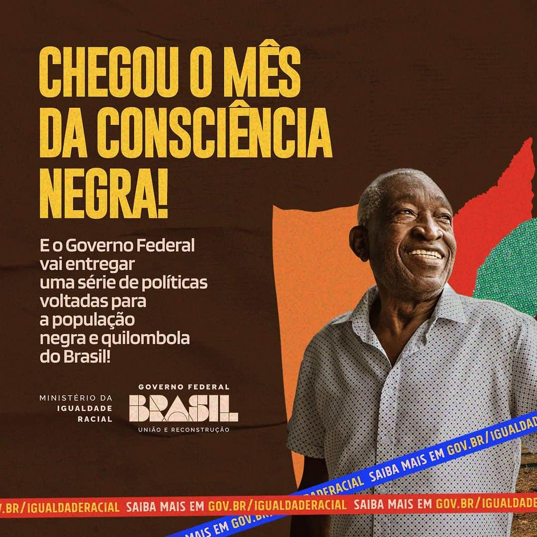 ジルマ・ルセフのインスタグラム：「Chegou o Mês da Consciência Negra! Novembro é fundamental para a celebração da história, orgulho, resistência e cultura negra no país.   Com isso, o Governo Federal vai entregar uma série de políticas para igualdade racial. No dia 20 de novembro, será lançado o segundo Pacote da Igualdade Racial, com políticas para garantir o direito à vida, terra, educação, trabalho, memória e reparação.   Um Brasil que enfrenta o racismo e promove a equidade é um país mais desenvolvido socioeconomicamente, justo e democrático.  O Brasil pela igualdade racial!  Confira e saiba mais: gov.br/igualdaderacial/novembro」