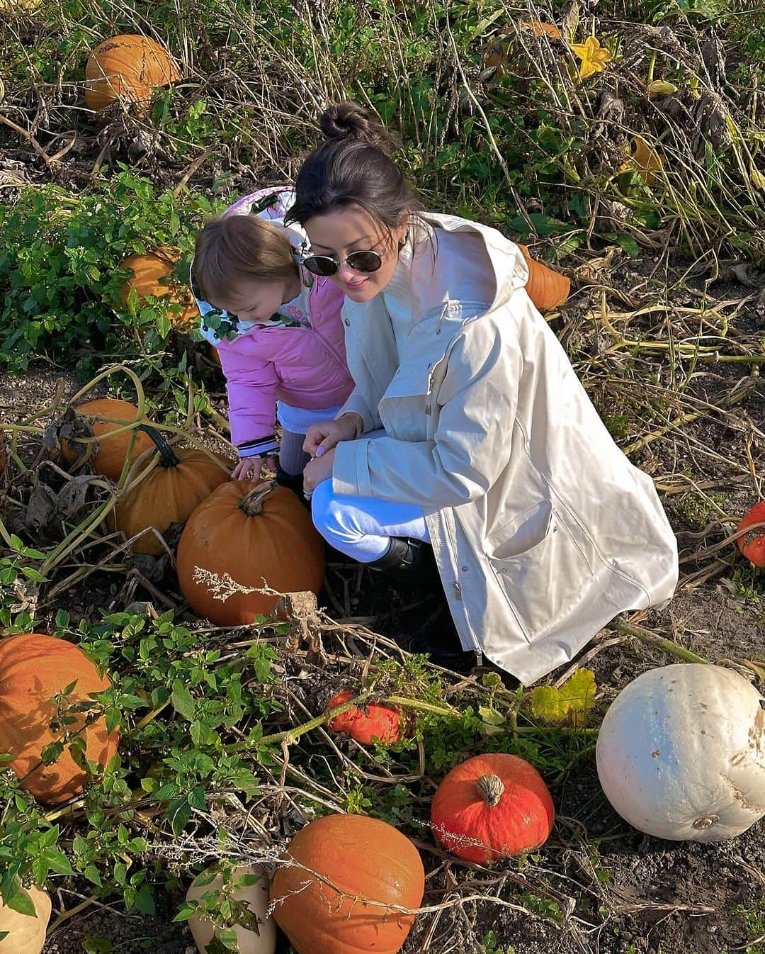 ペオニー・リムのインスタグラム：「#ad. First year pumpkin picking! We loved taking the girls for an autumnal adventure to choose their pumpkins for Halloween this year. We got the first beautifully crisp autumn day, of blue skies and mud! So it was baths all around when we got home. I’m still loving the @aveenobabyukire Dermexa range to care for their delicate skin, I find the change in season means they need even more general cleansing and moisture protection. #WellnessPioneers #AveenoKids #AveenoBabyAutumnalAdventure」