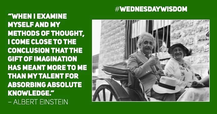 アルベルト・アインシュタインのインスタグラム：「#WednesdayWisdom: “When I examine myself and my methods of thought, I come close to the conclusion that the gift of imagination has meant more to me than my talent for absorbing absolute knowledge.” – Albert Einstein」