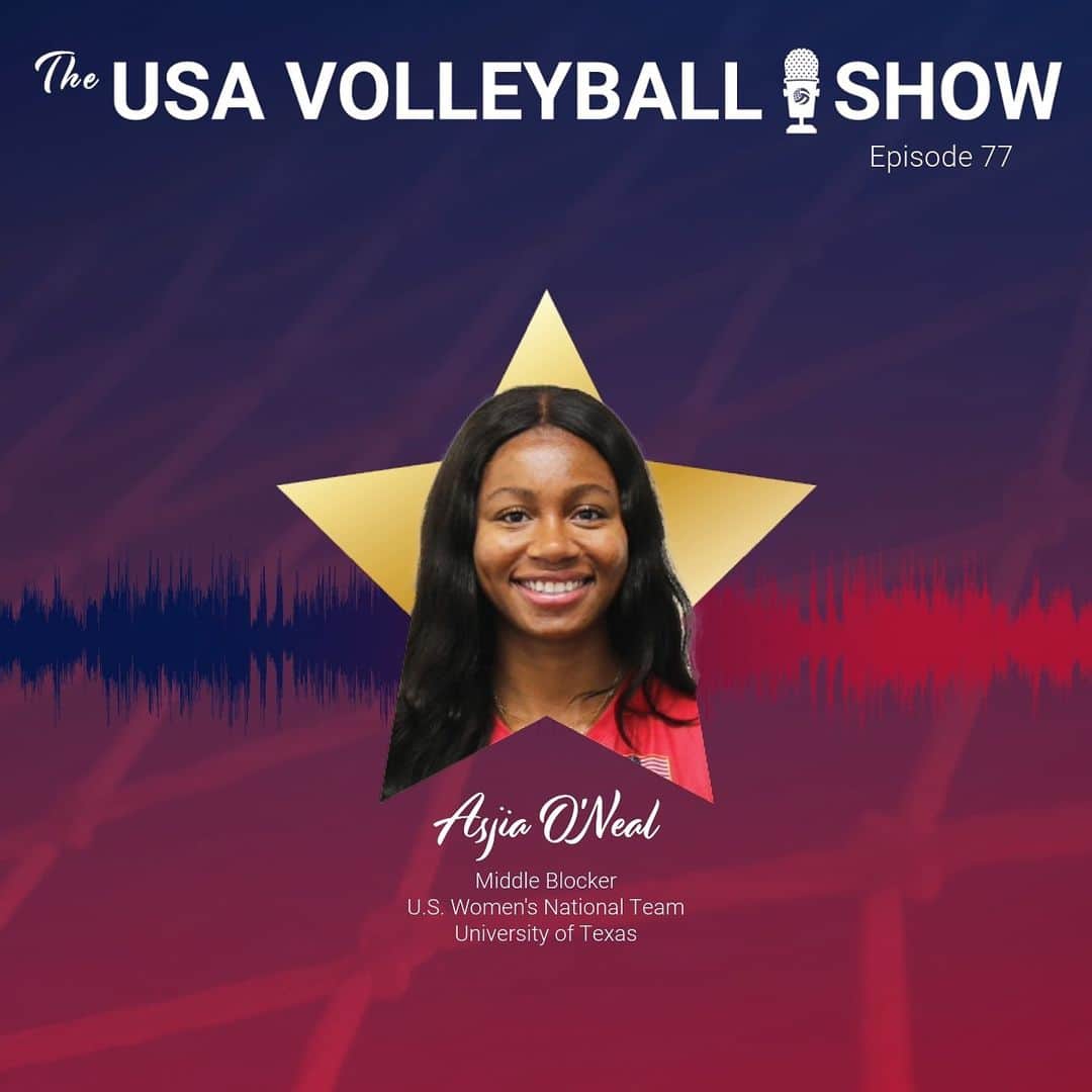 USA Volleyballのインスタグラム：「We have a Natty Champ on the pod this week! 🏆 @texasvolleyball and U.S. Women's National Team middle blocker @asjiaoneal joins the show to talk about her journey through two heart surgeries, winning the National Championship last year, her summer with USA, and so much more!  Listen now on all #podcast platforms or watch, 🔗 in bio. #USAVShowPod」