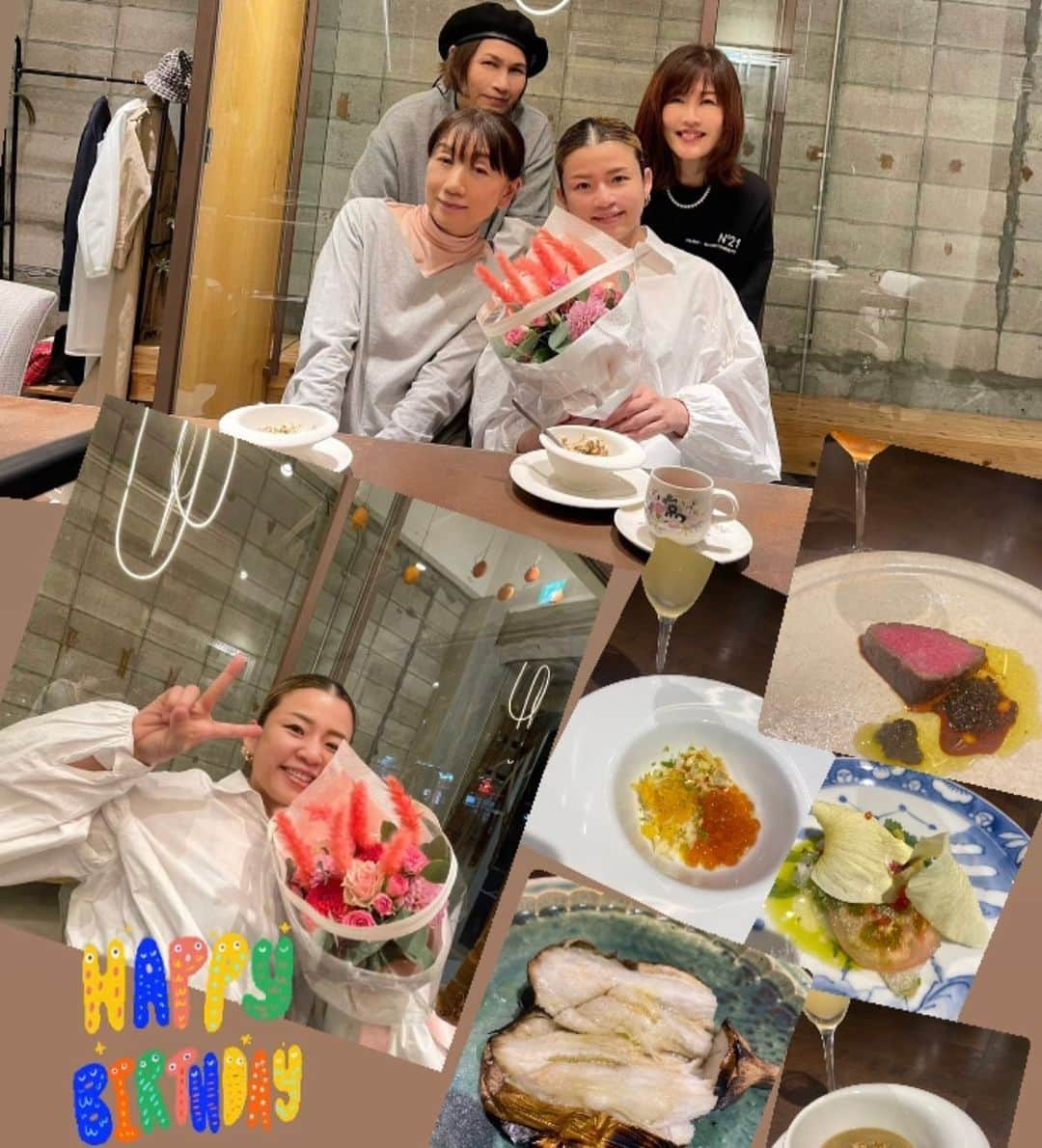 千吉良恵子のインスタグラム：「昨日は久しぶりに大好きメンバーとミカりんのお誕生日を祝って💕  @michiko.life  @abesawakobeauty  @mikatakahashi1971」