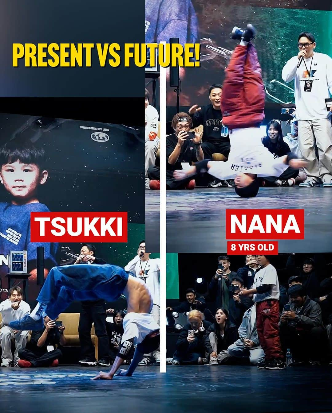 飯沼月光のインスタグラム：「It’s like new gen vs new new generation 😄 17 yr old Tsukki vs 8 yr old Nana was the perfect exhibition battle 🙌🏽🙌🏽🙌🏽 @bboy_tsukki @bboy__nana   📍 @ubg_korea by @fusionmc_official 💿 @94kropsworld   🎞️ @feworks_films」