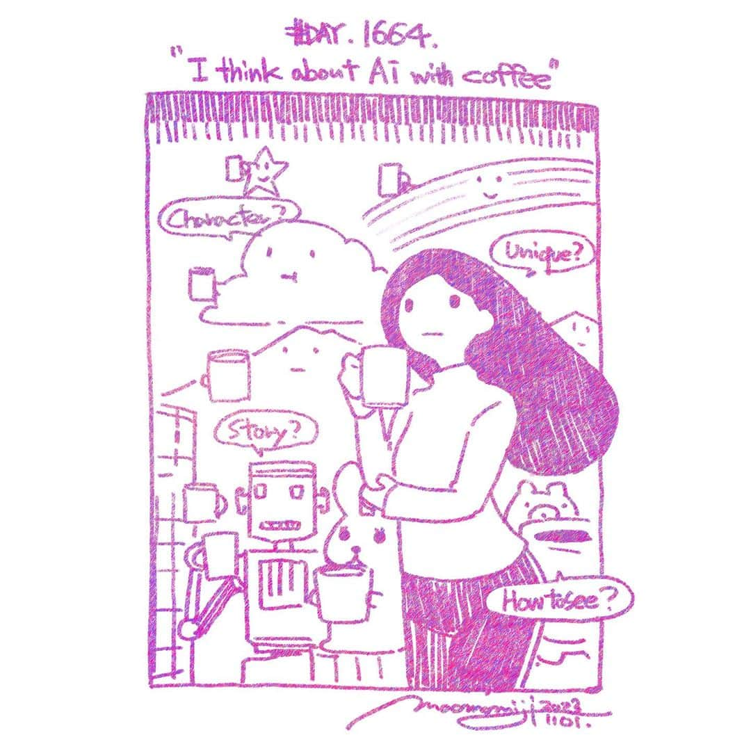 もみじ真魚さんのインスタグラム写真 - (もみじ真魚Instagram)「『#1664/「I think about AI with coffee.」』  もみじ真魚/MaoMomiji 2023年11月1日 18:16  On what will be required of creators in the future.  When I thought about drawing manga for the first time in a while, my thoughts turned to the development and distribution of AI over the past few years. I often see AI-drawn pictures these days, and I have the impression that they are being used casually in advertisements, thumbnails, and commercial-related applications. It is a threat, isn't it?   It's so good that even the smallest of details are no problem. Moreover, there are no distortions, and everyone seems to like them. It occurred to me that "good" and "beautiful" may not be so valuable in the future of creativity.   I think we are now in an age where "how to capture" and "how to give meaning" are required more than before. I like figurative art, but I strongly felt that it may be time for me to update my work as a creator. I wonder how I should evolve.  「これからのクリエイターに求められるものについて」 久しぶりに漫画を描こうかなと考えた時に、ここ数年のAIの発達と流通について思いがよぎりました。最近よくAIで描いた絵をよく見かけます、広告やサムネイル、商業関連でも気軽に使われている印象です。脅威ですね。  上手くて細かいところもなんのその。その上歪みが無くみんなが好みそうなイラストです。これからのクリエイティブは「上手さ」「綺麗さ」にあまり価値がなくなるのかもしれないな、なんてことをふと思いました。  前以上に「どう捉えるか」「どう意味づけるか」が求められる時代になってきたのはないでしょうか。具象も好きですが、クリエイターとしてアップデートが必要な時期かもしれないと強く感じました。自分はどう進化しようかな。  #日刊ごはんが好き #foodie #foodieart #dailyilovefood  #毎日更新 #foodillustration #fooddrawing #もみじ真魚 #maomomiji #飯テロ #美食 #AIについて　#coffee」11月1日 18時19分 - maomomiji