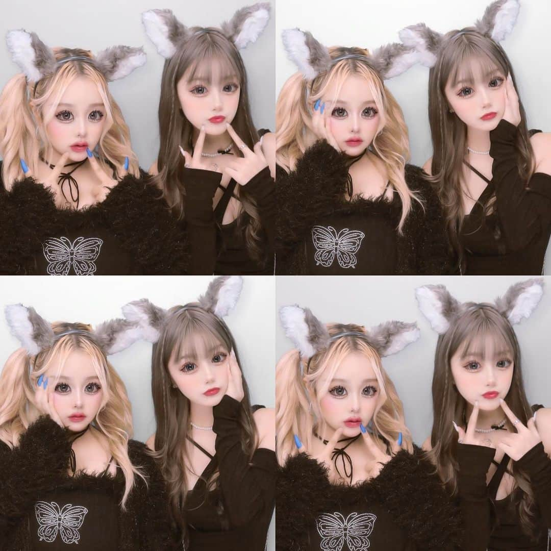 ここねのインスタグラム：「HappyHalloween🐺💕💕 . . . . . . . . . .  #좋아요반사 #팔로우환영 #오오티디 #데일리룩 #패션 #메이크 #셀카 #halloween #ハロウィン #プリント倶楽部 #プリクラ #仮装」