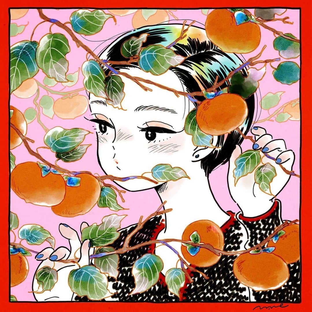 mameのインスタグラム：「渋くて食えないあなたが好きさ  #柿 #persimmon」