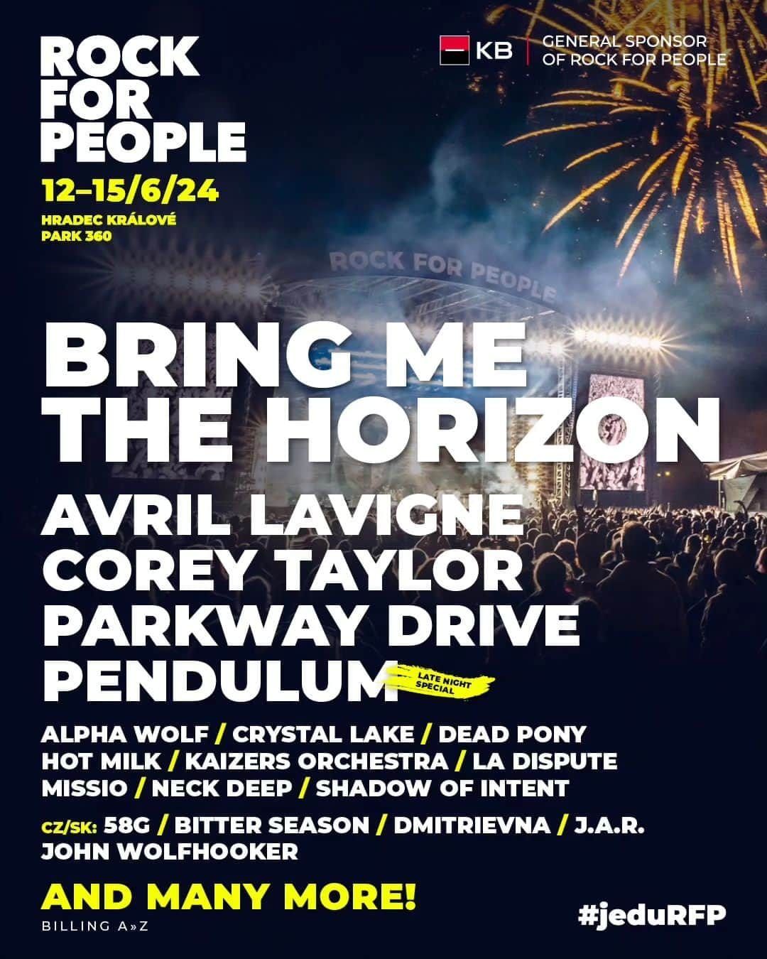 Crystal Lakeのインスタグラム：「#CrystalLake is extremely excited to announce our participation in the 2024 @RockForPeopleFestival in Hradec Králové Park360 of Czechia.  This lineup is absolutely stacked with some of the biggest names in the industry, and many more to be announced.  We are incredibly grateful for the opportunity to melt your faces.🤘🫶  See you there!   [Ticket Link In Bio]  #RockForPeople2024」